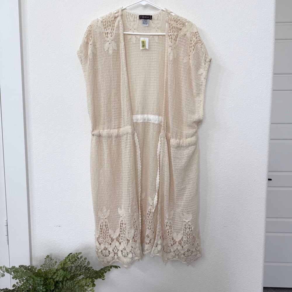 XCVI Crochet Open Duster Cardigan Ivory Lace‎ Boho NWT Cotton XL Summer Layering